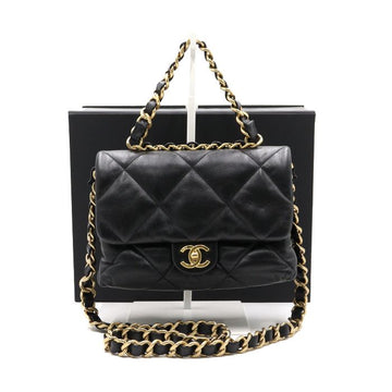 CHANEL Black Lambskin CC Quilted Chain Top Handle Flap Tote Bag and Shoulder Bag AS3499 152893939