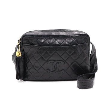 CHANEL Vintage Lambskin Black Matelassé Gold Chain Tassel Shoulder Bag Crossbody A01288 152893165