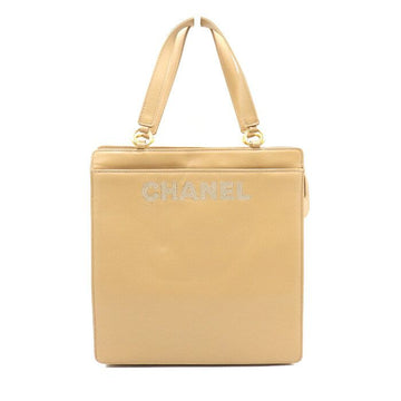CHANEL Vintage-Tote aus beigefarbenem Lammleder mit gesticktem Logo und Reißverschluss aa39872 152893262