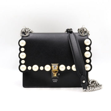 Fendi Black Small Pearl-Decorated Silver Chain Shoulder Bag and Crossbody Bag 39025 152893869