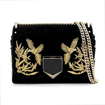 JIMMY CHOO Schwarze Wildleder gestickte Raketen Goldkette Schultertasche / Crossbody Bag aa37312 152894045