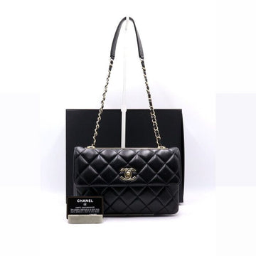 CHANEL Trendy Black No-Handle Gold Chain Flap Shoulder Bag A92235 152893285