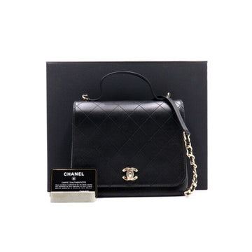 CHANEL Black Calfskin Quilted Gold CC Top Handle Tote Bag and Shoulder Bag Crossbody AS0882 152894219