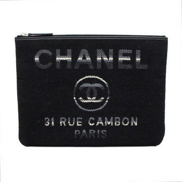 CHANEL Schwarze Gabon Stoff Deauville Medium Clutch A80802 152894564