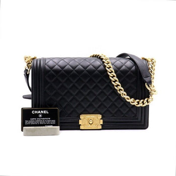 CHANEL Schwarz Lammleder Boy Large Flap Schultertasche mit goldenen Ketten A92193 152894110