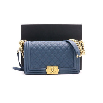 CHANEL Boy Blue Caviar Medium Flap Gold Chain Shoulder Bag A67086 152893921