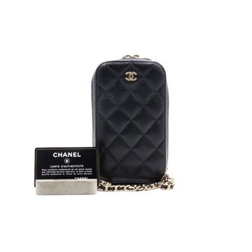 CHANEL Black Caviar CC Logo Zip Phone Case Mini Gold Chain Crossbody Bag A70655 152894632