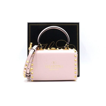 Valentino Rockstud Alcove Gray Pink Calfskin Box Tote and Shoulder Bag 35183 152894585