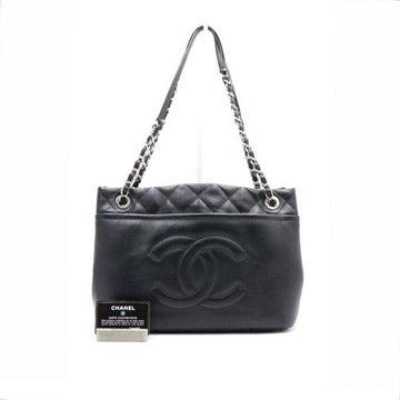 CHANEL Schwarze weiche Kaviar zeitlose Schultertasche mit Silberkette aa32252 152894010
