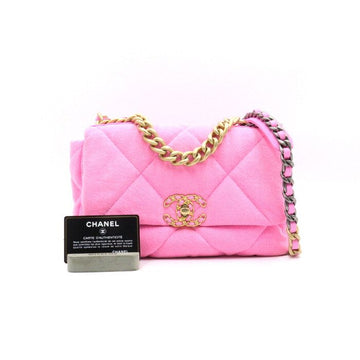 CHANEL Kleine handliche Tote-Tasche aus Denim in Rosa mit goldenen Beschlägen 19 152894270