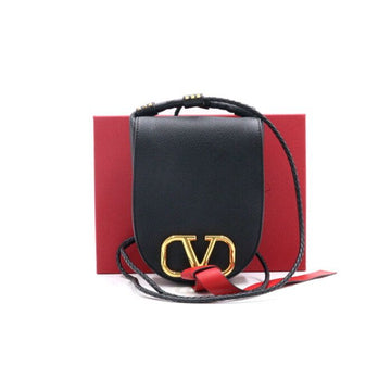Valentino Black Leather Gold-tone Gancini V-ring Logo Small Crossbody Bag AA33627 152893686