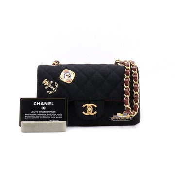 CHANEL Schwarze Canvas Neue Mini Classic Marine Tasche mit goldener Kette und Anhänger A69900 152894612