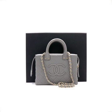 CHANEL Graues Kalbsleder Klein Kosmetiktäschchen mit Obergriff Tasche goldene Kette Schultertasche Crossbody 3344 152894076