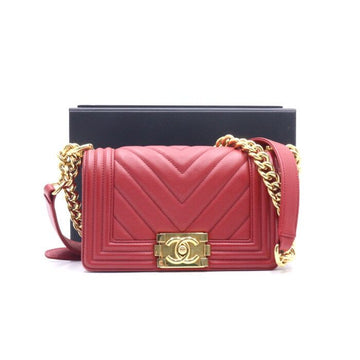 CHANEL Rot Chevron Boy Small Gold Chain Schultertasche und Crossbody A67085 152894625
