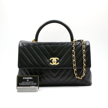 CHANEL Chevron Coco Handle Gold Large Tote Shoulder Bag A92992 152895247