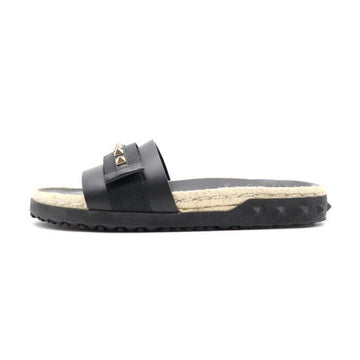 VALENTINO ブラックラフィアロックスタッズベルクロレディーススリッパ aa40578 152897943