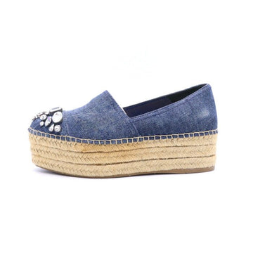 MIU MIU Damen Wedge-Heels mit Kristallverzierung aus Denim 5S9788 152898023