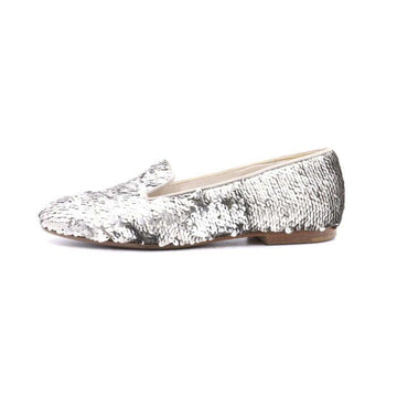 CHANEL G30637 Silver Sequin Women's Loafers 34199 152897839