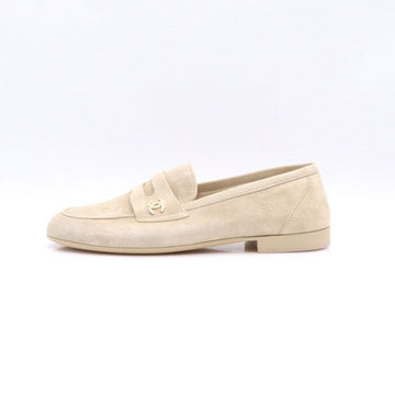 CHANEL Beige Suede Gold CC Moccasin Women's Loafers 21SS G37451 152897908
