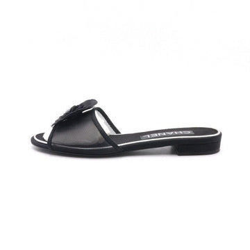 CHANEL Black Mesh Camellia Women's Slippers aa28364 152897611