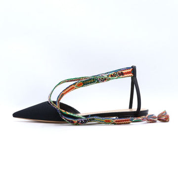 DIOR Schwarze technische Stoff J'A bestickte Strap Ballerina Flach-Schuhe aa38688 152897984