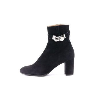 Hermes Black Suede Ankle Boots with Silver Buckle 35289 152897784