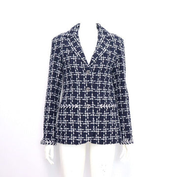 CHANEL Navy Silk Blend Checked Tweed Women's Jacket 23 Season P75519 152898793