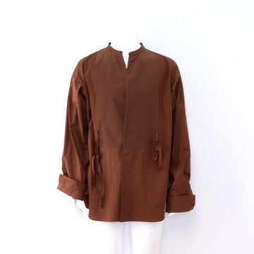 Valentino Brown Waist Belted Cotton Band Collar Tunic Shirt Men 22SS 152899072
