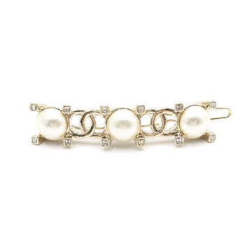 CHANEL 21シーズン ゴールド CCロゴ クリスタルパール ヘアクリップ aa41652 152900084