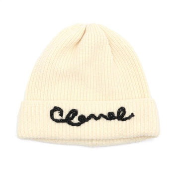 CHANEL Ivory Cashmere Black Pearl Logo Women's Beanie Hat AA7626 152900348