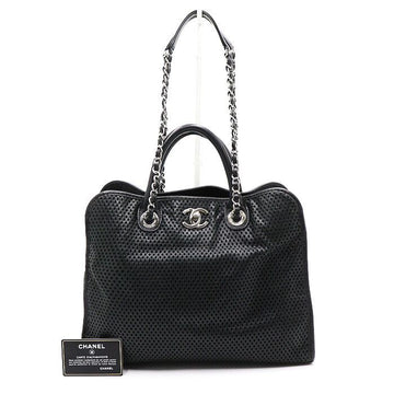 CHANEL Limited Edition Black Leather Tote Bag with Chain Shoulder Strap A67654 152893036