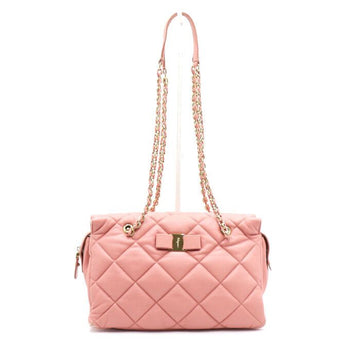 SALVATORE FERRAGAMO 21 E743 Schultertasche aus rosa Leder mit Goldkette und Logo 152893181