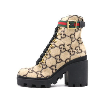 GUCCI 583349 GG ベージュ ウール レディース アンクルブーツ aa42072 152897609