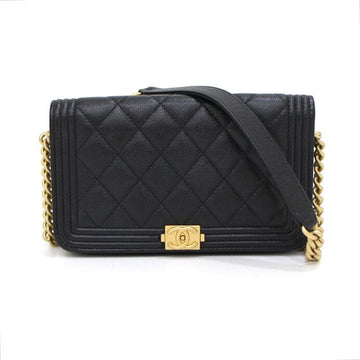 CHANEL ブラックキャビアボーイフォンホルダーゴールドチェーンクロスバッグ AP3013 152893917