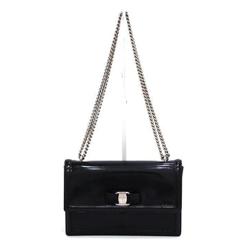 SALVATORE FERRAGAMO 21 G209 Schwarze glänzende Leder Schulter- und Umhängetasche 42544 152893938