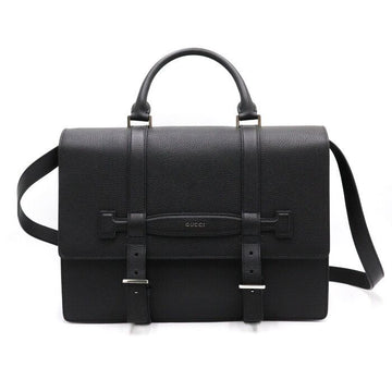 Gucci Medium Buckle Black Leather Briefcase Tote Bag with Silver Logo 794911 152892903