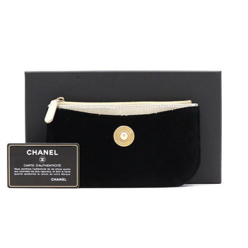 CHANEL C08076 Black Velvet Long Wallet and Pouch Bag 43264 152893384
