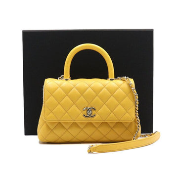 CHANEL Yellow Caviar Coco Handle 23 Small Flap Top Handle Tote Bag with Gold Chain Shoulder Bag A92990 152893874