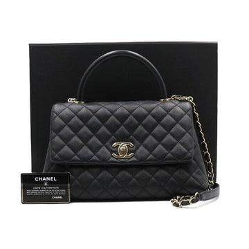 CHANEL Kaviar Coco Handle 28 Medium Tote Bag mit Schultergurt Goldmetall Kette A92991 152893145