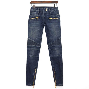 Balmain Zip Mid Blue Slim Biker Women's Jeans aa43479 152898382