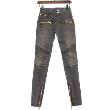 Balmain Zip Black Denim New Slim Biker Women's Jeans aa43478 152898396