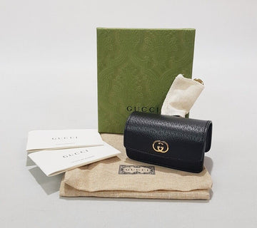 Gucci Black Leather Gold-Plated Dog Waist Bag Holder 110998898