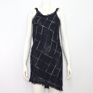 CHANEL Navy Check Tweed Sleeveless Dress 17 Season P56045 152898500