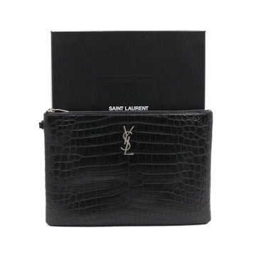 Saint Laurent Black Leather Crocodile Pattern Monogram Clutch Bag 558070 152893119
