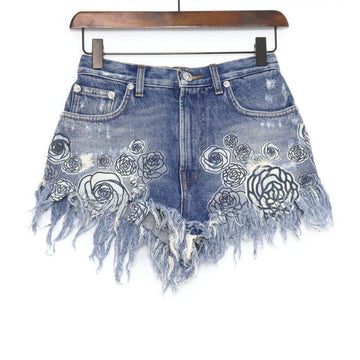 Versace Rose Printed Denim Shorts 44086 152898466