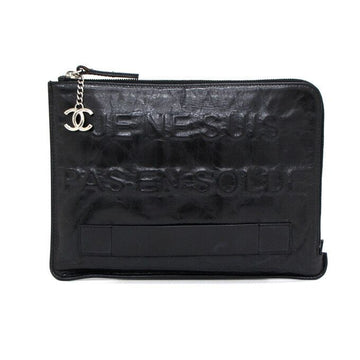 CHANEL CC Referenz A82165 Clutch aus schwarzem Kalbsleder mit Reißverschluss 152893880
