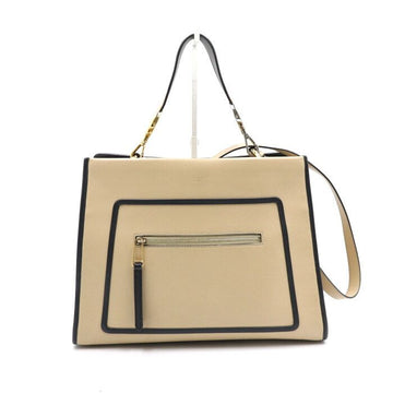 FENDI ベージュレザーランアウェイトートバッグ兼ショルダーバッグ 8BH343 152893054