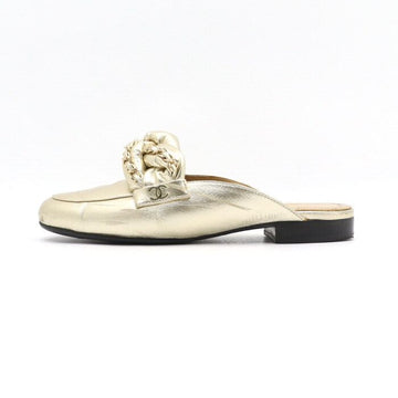 CHANEL G32956 Metallich Gold Lammleder CC Logo Ketten Damen Mules Sandalen 43399 152897763