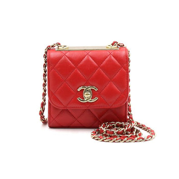 CHANEL Rote Trendy CC Lammleder Mini Gold-Ketten Schultertasche und Crossbody 44666 152893716