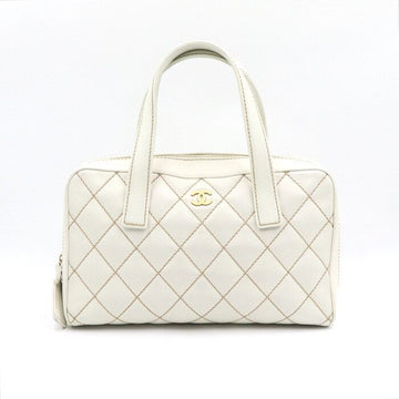 CHANEL ホワイトレザーゴールドCCワイルドステッチキルティングジップトートバッグ aa44682 152893096